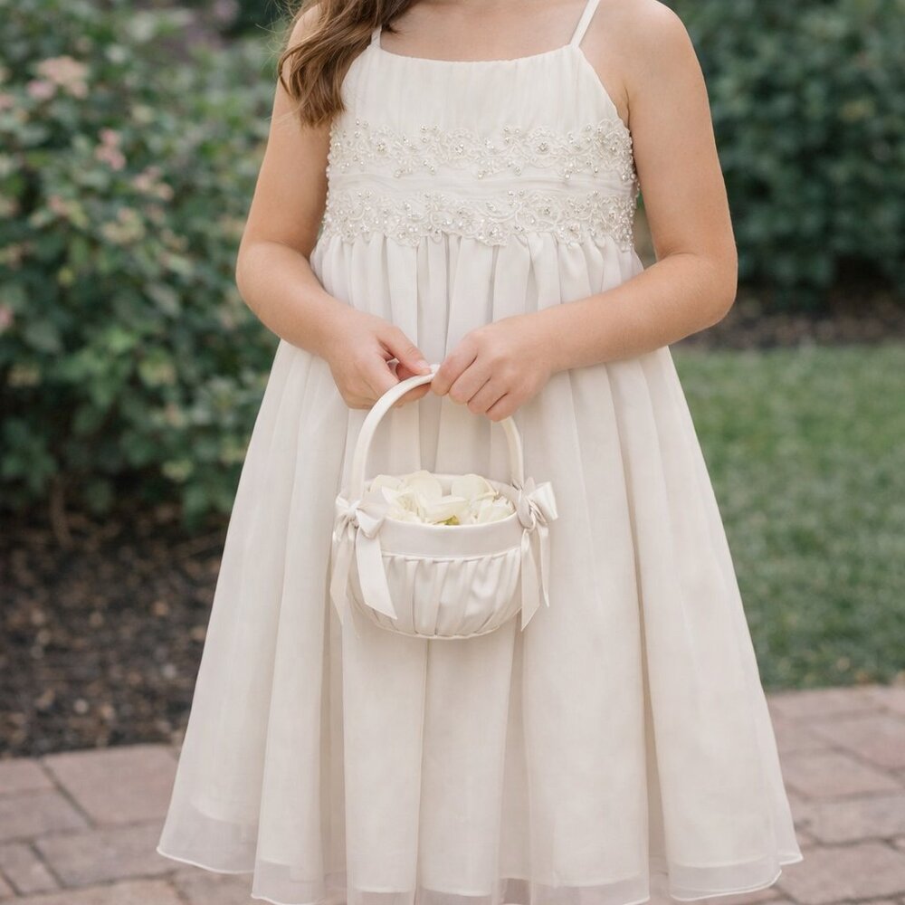 David's Bridal | Flower Girl Dress | Size 2T | Ivory | Embellished Beaded Bodice